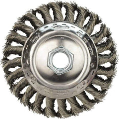 Milwaukee Tool - 4" OD, 5/8" Arbor Hole, Knotted Stainless Steel Wheel Brush - 3/8" Face Width, 3/4" Trim Length, 0.023" Filament Diam, 12,000 RPM - Caliber Tooling