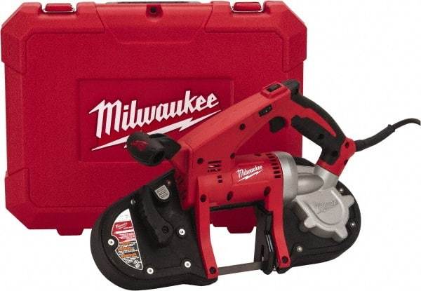 Milwaukee Tool - 120 Volt, Electric Handheld Bandsaw - 8 Ft. Cord Length, 3-1/4 Inch (Round) and 3-1/4 x 3-1/4 Inch (Rectangular) Depth of Cut, 200 and 360 SFPM, 7 Amp - Caliber Tooling