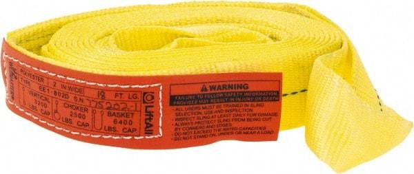 Lift-All - 18' Long x 2" Wide, 3,200 Lb Vertical Capacity, 1 Ply, Polyester Web Sling - 2,500 Lb Choker Capacity, Yellow - Caliber Tooling