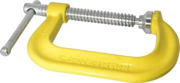 Gibraltar - Regular-Duty 4" Max Opening, 3-1/4" Throat Depth, Forged Steel Standard C-Clamp - 6,200 Lb Capacity, 0" Min Opening, Deep Throat - Caliber Tooling