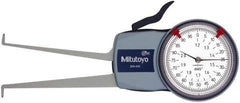 Mitutoyo - 1.2 to 2" Inside Dial Caliper Gage - 0.0005" Graduation, 0.0015" Accuracy, 3.3" Leg Length, 0.26" Deep x 0.06" Wide Groove, Ball Contact Points - Caliber Tooling