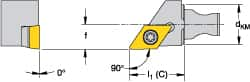 Kennametal - Right Hand Cut, Size KM12, DCMT 32.52 Insert Compatiblity, External Modular Turning & Profiling Cutting Unit Head - 8mm Ctr to Cutting Edge, 20mm Head Length, Through Coolant, Series Micro Screw-On - Caliber Tooling