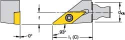 Kennametal - Left Hand Cut, Size KM12, VB.. 1103 Insert Compatiblity, External Modular Turning & Profiling Cutting Unit Head - 8mm Ctr to Cutting Edge, 20mm Head Length, Through Coolant, Series Micro Screw-On - Caliber Tooling