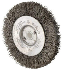 Weiler - 4" OD, 1/2" Arbor Hole, Crimped Steel Wheel Brush - 1/2" Face Width, 7/8" Trim Length, 0.0095" Filament Diam, 12,500 RPM - Caliber Tooling