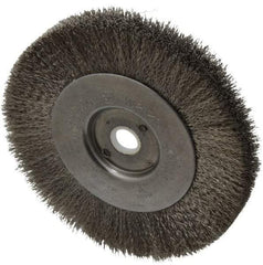 Weiler - 4" OD, 1/2" Arbor Hole, Crimped Stainless Steel Wheel Brush - 1/2" Face Width, 7/8" Trim Length, 0.006" Filament Diam, 12,500 RPM - Caliber Tooling