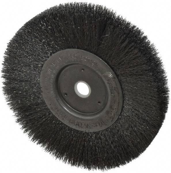 Weiler - 6" OD, 5/8" Arbor Hole, Crimped Steel Wheel Brush - 1/2" Face Width, 1-7/16" Trim Length, 0.006" Filament Diam, 6,000 RPM - Caliber Tooling