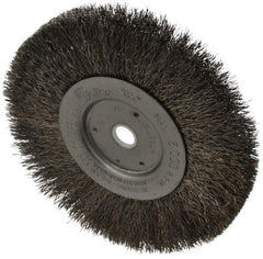 Weiler - 6" OD, 5/8" Arbor Hole, Crimped Stainless Steel Wheel Brush - 1/2" Face Width, 1-7/16" Trim Length, 0.0104" Filament Diam, 6,000 RPM - Caliber Tooling