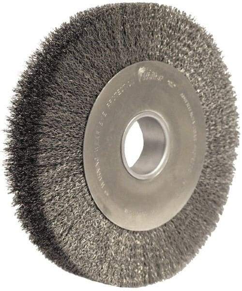 Weiler - 10" OD, 2" Arbor Hole, Crimped Steel Wheel Brush - 2" Face Width, 1-7/8" Trim Length, 0.0104" Filament Diam, 4,000 RPM - Caliber Tooling