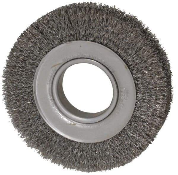 Weiler - 6" OD, 2" Arbor Hole, Crimped Steel Wheel Brush - 1" Face Width, 1-1/8" Trim Length, 0.0118" Filament Diam, 6,000 RPM - Caliber Tooling