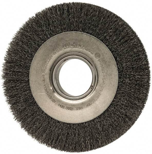 Weiler - 8" OD, 2" Arbor Hole, Crimped Steel Wheel Brush - 1" Face Width, 1-3/8" Trim Length, 0.0118" Filament Diam, 4,500 RPM - Caliber Tooling