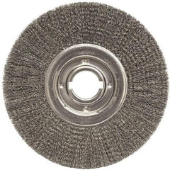 Weiler - 12" OD, 2" Arbor Hole, Crimped Steel Wheel Brush - 1-1/4" Face Width, 3" Trim Length, 0.0118" Filament Diam, 3,600 RPM - Caliber Tooling