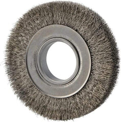 Weiler - 6" OD, 2" Arbor Hole, Crimped Stainless Steel Wheel Brush - 1" Face Width, 1-1/8" Trim Length, 0.0104" Filament Diam, 6,000 RPM - Caliber Tooling