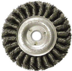 Weiler - 12" OD, 1-1/4" Arbor Hole, Knotted Steel Wheel Brush - 3/4" Face Width, 2-3/4" Trim Length, 0.0118" Filament Diam, 3,600 RPM - Caliber Tooling