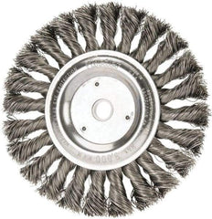 Weiler - 6" OD, 5/8" Arbor Hole, Knotted Steel Wheel Brush - 1/2" Face Width, 1-3/8" Trim Length, 0.016" Filament Diam, 9,000 RPM - Caliber Tooling