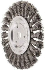 Weiler - 6" OD, 5/8" Arbor Hole, Knotted Steel Wheel Brush - 1/2" Face Width, 1-3/8" Trim Length, 0.023" Filament Diam, 9,000 RPM - Caliber Tooling