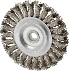 Weiler - 4" OD, 1/2" Arbor Hole, Knotted Stainless Steel Wheel Brush - 1/2" Face Width, 7/8" Trim Length, 0.02" Filament Diam, 20,000 RPM - Caliber Tooling