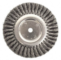 Weiler - 8" OD, 2" Arbor Hole, Knotted Steel Wheel Brush - 1" Face Width, 1-5/8" Trim Length, 0.0118" Filament Diam, 6,000 RPM - Caliber Tooling