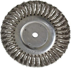 Weiler - 8" OD, 5/8" Arbor Hole, Knotted Stainless Steel Wheel Brush - 5/8" Face Width, 1-5/8" Trim Length, 0.016" Filament Diam, 6,000 RPM - Caliber Tooling