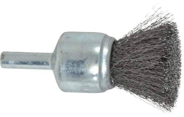 Weiler - 3/4" Brush Diam, Crimped, End Brush - 1/4" Diam Steel Shank, 22,000 Max RPM - Caliber Tooling