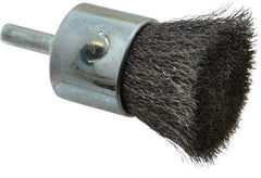 Weiler - 1" Brush Diam, Crimped, End Brush - 1/4" Diam Steel Shank, 22,000 Max RPM - Caliber Tooling