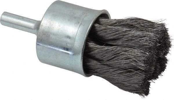 Weiler - 1-1/8" Brush Diam, Knotted, End Brush - 1/4" Diam Shank, 20,000 Max RPM - Caliber Tooling