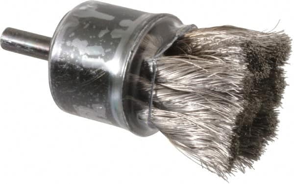 Weiler - 1-1/8" Brush Diam, Knotted, End Brush - 1/4" Diam Shank, 20,000 Max RPM - Caliber Tooling