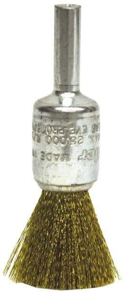 Weiler - 5" Diam, 5/8-11 Threaded Arbor, Brass Fill Cup Brush - 0.014 Wire Diam, 1-1/4" Trim Length, 8,000 Max RPM - Caliber Tooling