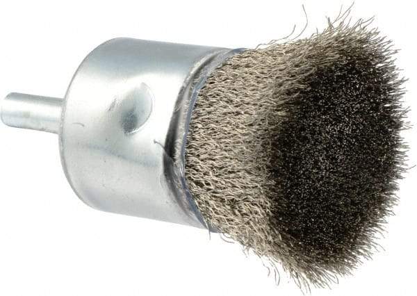 Weiler - 1" Brush Diam, Crimped, End Brush - 1/4" Diam Shank, 22,000 Max RPM - Caliber Tooling