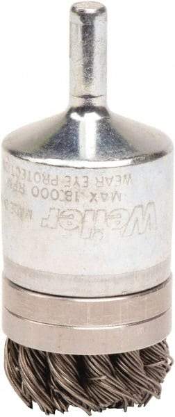 Weiler - 1-1/8" Brush Diam, Knotted, End Brush - 1/4" Diam Shank, 18,000 Max RPM - Caliber Tooling