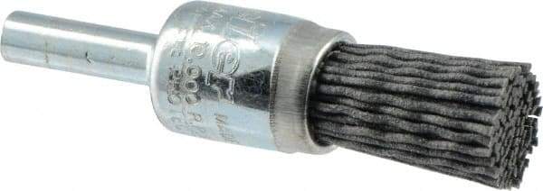 Weiler - 180 Grit, 1/2" Brush Diam, Crimped, End Brush - Very Fine Grade, 1/4" Diam Shank, 10,000 Max RPM - Caliber Tooling