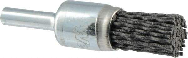 Weiler - 120 Grit, 1/2" Brush Diam, Crimped, End Brush - Fine Grade, 1/4" Diam Shank, 10,000 Max RPM - Caliber Tooling