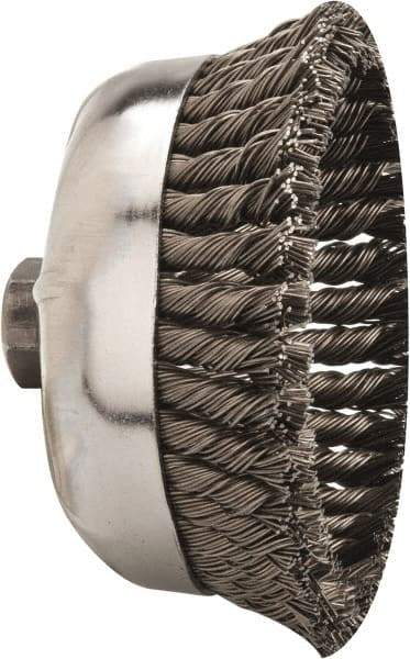 Weiler - 6" Diam, 5/8-11 Threaded Arbor, Steel Fill Cup Brush - 0.035 Wire Diam, 1-3/8" Trim Length, 6,600 Max RPM - Caliber Tooling