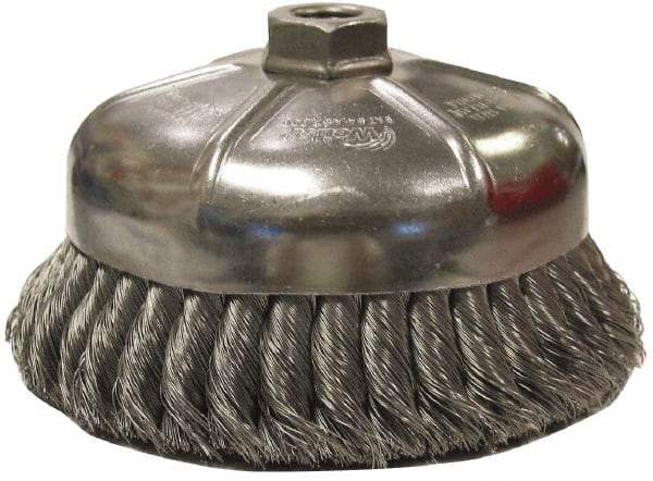 Weiler - 2-3/4" Diam, 3/8-24 Threaded Arbor, Stainless Steel Fill Cup Brush - 0.02 Wire Diam, 1" Trim Length, 14,000 Max RPM - Caliber Tooling