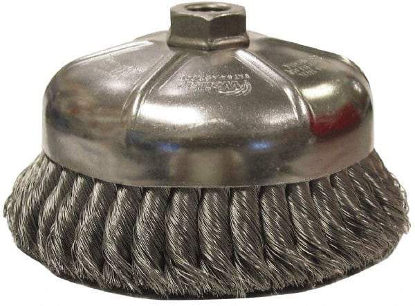 Weiler - 2-3/4" Diam, 3/8-24 Threaded Arbor, Steel Fill Cup Brush - 0.014 Wire Diam, 1" Trim Length, 14,000 Max RPM - Caliber Tooling