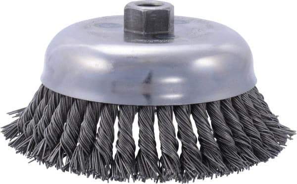 Weiler - 6" Diam, 5/8-11 Threaded Arbor, Steel Fill Cup Brush - 0.035 Wire Diam, 1-5/8" Trim Length, 6,000 Max RPM - Caliber Tooling