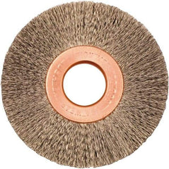 Weiler - 2" OD, 1/2" Arbor Hole, Crimped Stainless Steel Wheel Brush - 3/8" Face Width, 1/2" Trim Length, 0.005" Filament Diam, 20,000 RPM - Caliber Tooling