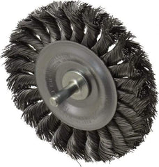 Weiler - 4" OD, 1/4" Shank Diam, Knotted Steel Wheel Brush - 1/2" Face Width, 7/8" Trim Length, 0.014" Filament Diam, 20,000 RPM - Caliber Tooling