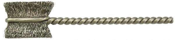 Weiler - 5/8" Diam Flat Stainless Steel Tube Brush - 0.005" Filament Diam, 5/8" Brush Length, 2-1/4" OAL, 1/8" Diam Shank - Caliber Tooling