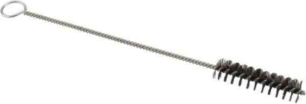 Weiler - 2" Long x 1/2" Diam Steel Hand Tube Brush - Single Spiral, 8" OAL, 0.006" Wire Diam, 1/8" Shank Diam - Caliber Tooling