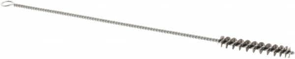 Weiler - 1-1/2" Long x 1/4" Diam Stainless Steel Hand Tube Brush - Single Spiral, 7" OAL, 0.003" Wire Diam, 3/32" Shank Diam - Caliber Tooling