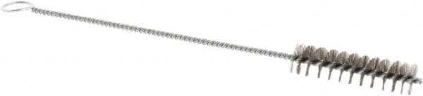 Weiler - 2" Long x 1/2" Diam Stainless Steel Hand Tube Brush - Single Spiral, 8" OAL, 0.004" Wire Diam, 1/8" Shank Diam - Caliber Tooling