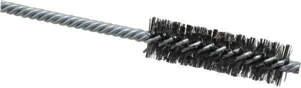 Weiler - 3/4" Diam Helical Steel Tube Brush - Double Spiral, 0.0104" Filament Diam, 2-1/2" Brush Length, 5-1/2" OAL, 1/4" Diam Shank - Caliber Tooling