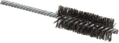 Weiler - 1" Diam Helical Steel Tube Brush - Double Spiral, 0.006" Filament Diam, 2-1/2" Brush Length, 5-1/2" OAL, 1/4" Diam Shank - Caliber Tooling