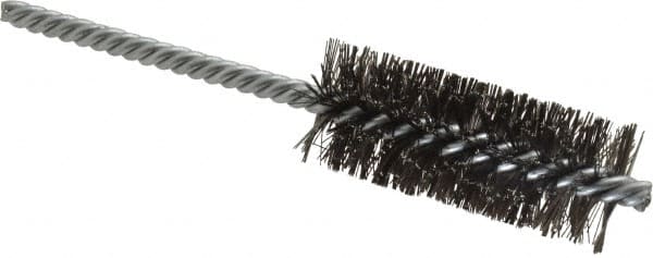 Weiler - 1" Diam Helical Steel Tube Brush - Double Spiral, 0.0104" Filament Diam, 2-1/2" Brush Length, 5-1/2" OAL, 1/4" Diam Shank - Caliber Tooling