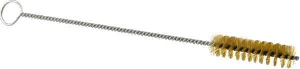 Weiler - 2" Long x 1/2" Diam Brass Hand Tube Brush - Single Spiral, 8" OAL, 0.004" Wire Diam, 1/8" Shank Diam - Caliber Tooling