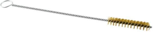 Weiler - 2" Long x 3/8" Diam Brass Hand Tube Brush - Single Spiral, 8" OAL, 0.004" Wire Diam, 1/8" Shank Diam - Caliber Tooling