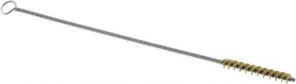 Weiler - 1-1/2" Long x 3/16" Diam Brass Hand Tube Brush - Single Spiral, 7" OAL, 0.003" Wire Diam, 3/32" Shank Diam - Caliber Tooling