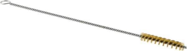 Weiler - 1-1/2" Long x 1/4" Diam Brass Hand Tube Brush - Single Spiral, 7" OAL, 0.003" Wire Diam, 3/32" Shank Diam - Caliber Tooling