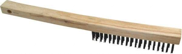 Weiler - 3 Rows x 19 Columns Curved Handle Steel Scratch Brush - 6" Brush Length, 13-1/2" OAL, 1" Trim Length, Wood Curved Handle - Caliber Tooling