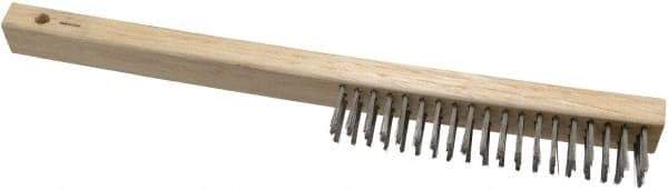 Weiler - 3 Rows x 19 Columns Curved Handle Stainless Steel Scratch Brush - 6" Brush Length, 13-1/2" OAL, 1" Trim Length, Wood Curved Handle - Caliber Tooling
